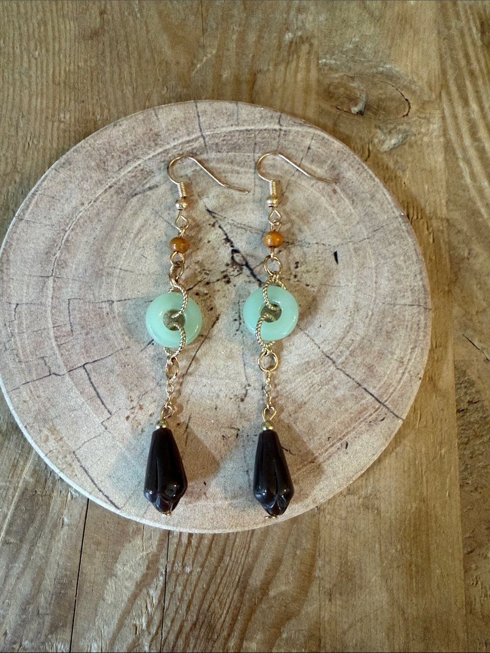 Gold-Tone Mint and Black Drop Earrings - Picture 5 of 7